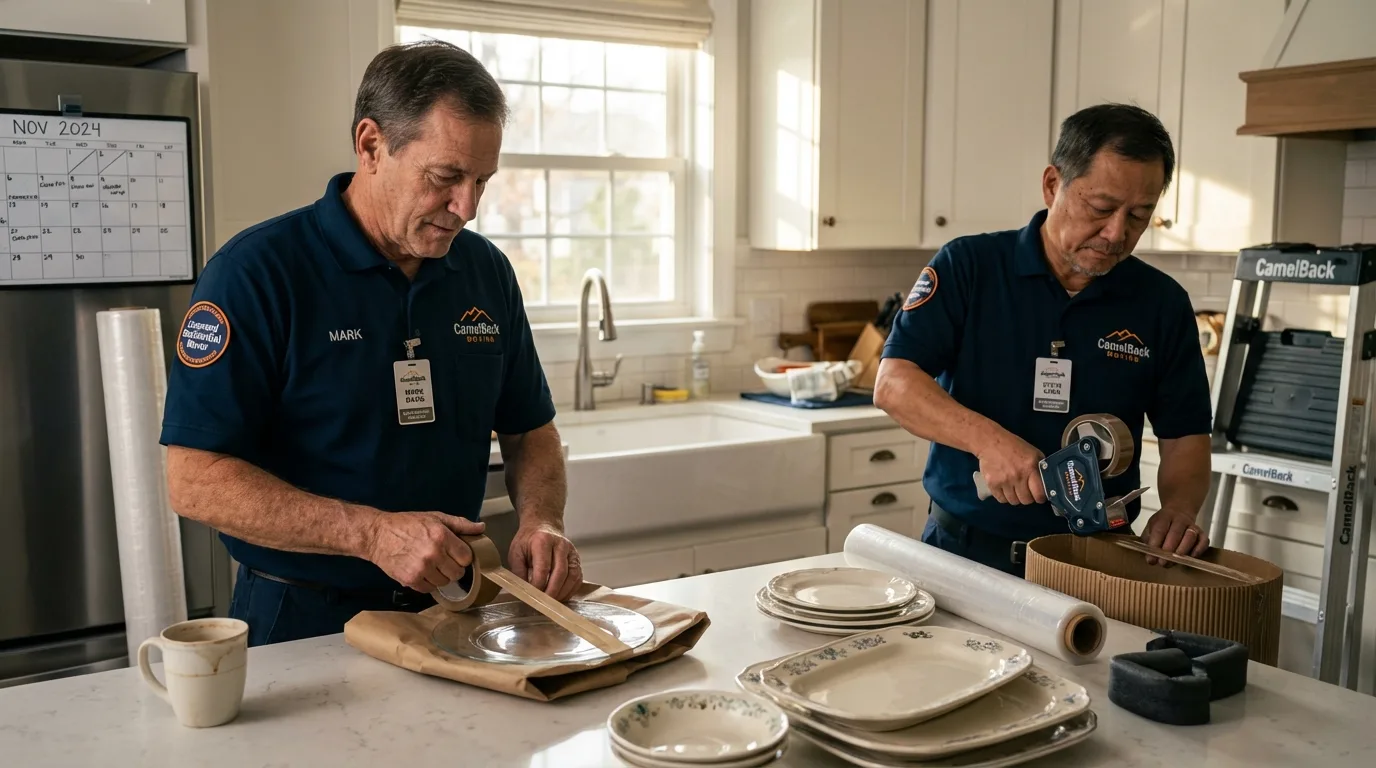 Professional crew packing kitchen dishware in Woodville, MS